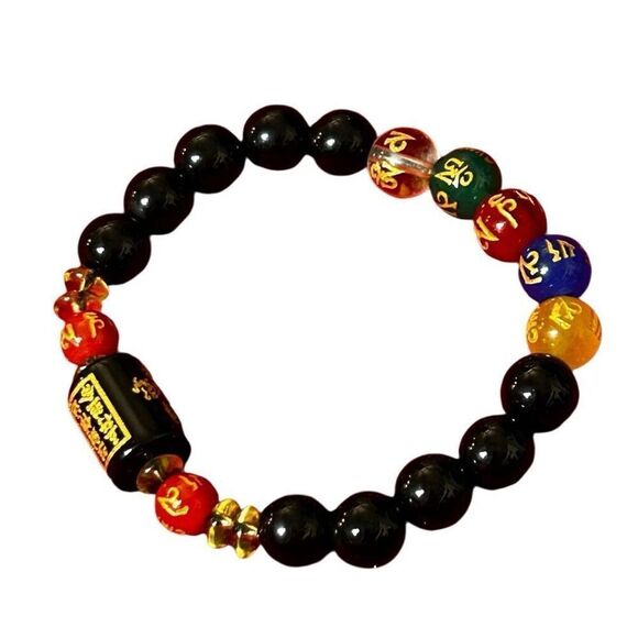 Chinese Obsidian Stretch Bracelet Black Zodiac Stone Feng Shui Five-element - Picture 4 of 9